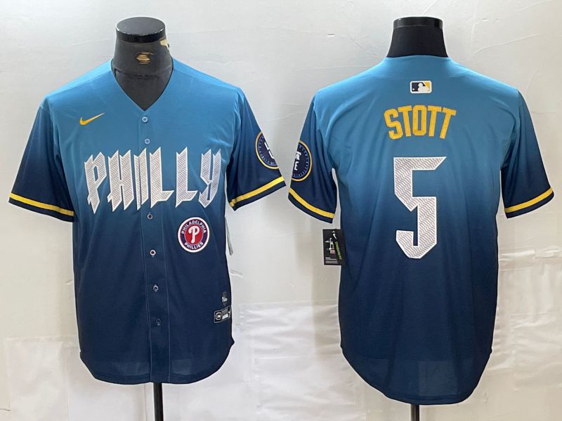 Men Philadelphia Phillies 5 Stott Blue City Edition Nike 2024 MLB Jersey style 5